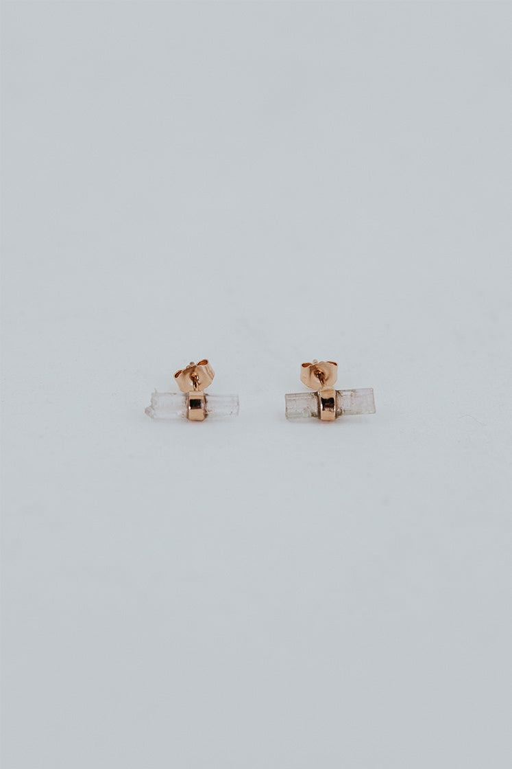 Banded Crystal Studs - Pink Tourmaline 14k Rose Gold