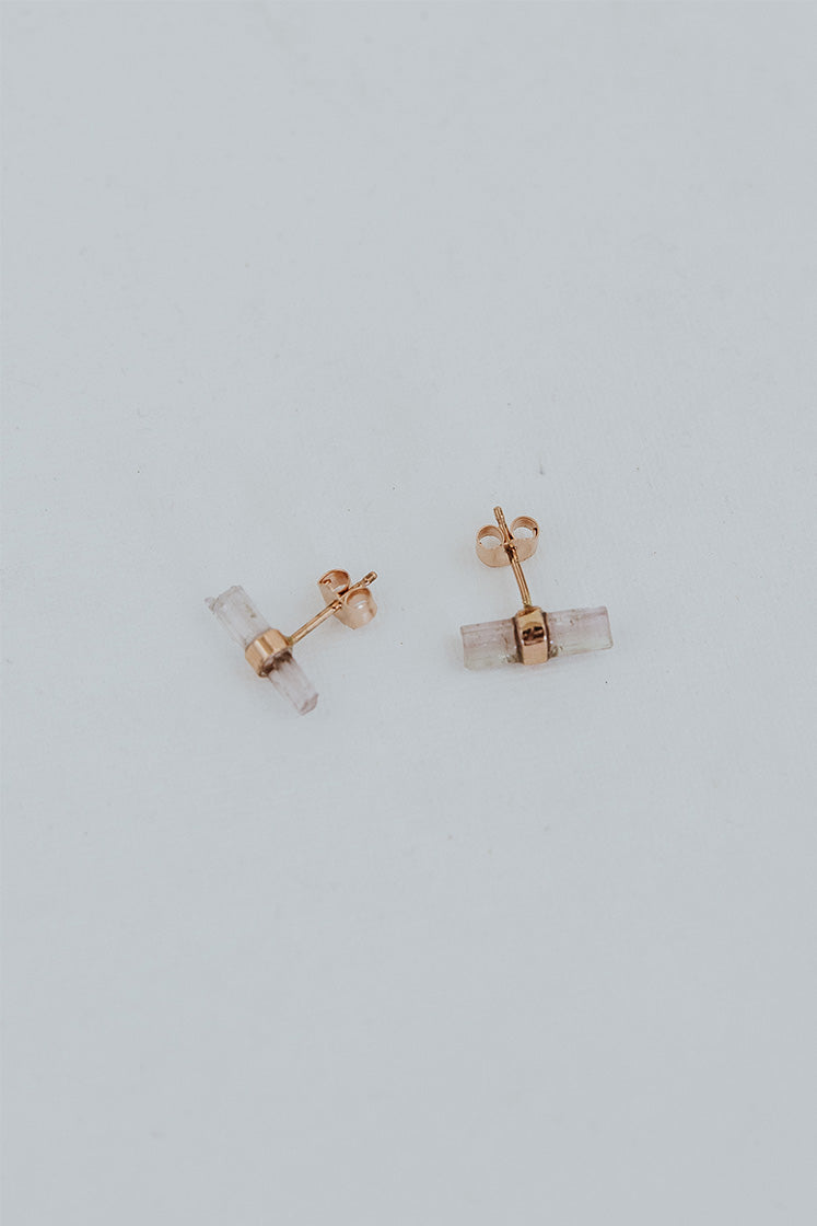 Banded Crystal Studs - Pink Tourmaline 14k Rose Gold