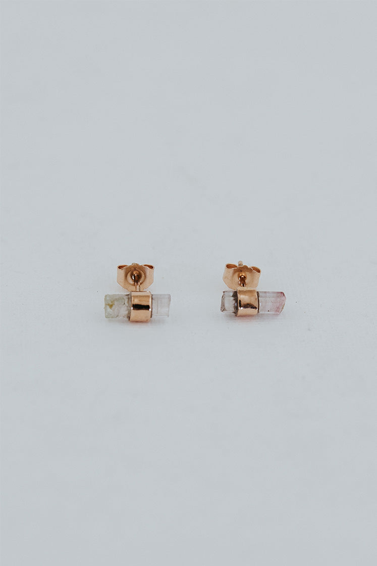 Banded Crystal Studs - Pink Tourmaline 14k Rose Gold