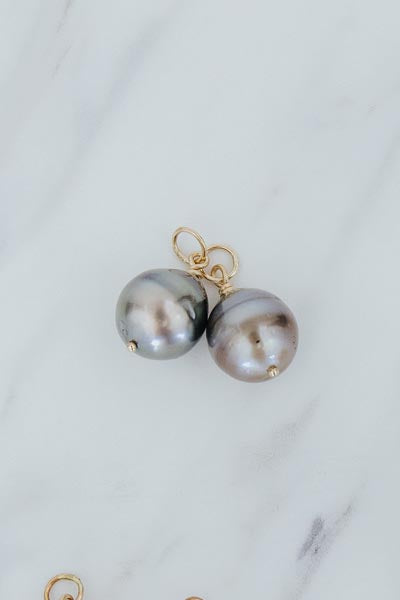 Wings Hawaii Baroque Tahitian Pearl earring charms in solid 14k yellow gold. Fine jewelry handmade with aloha in Maui.  Made to pair with Charm Bar Mix + Match Hoop Earrings, sold separately.
