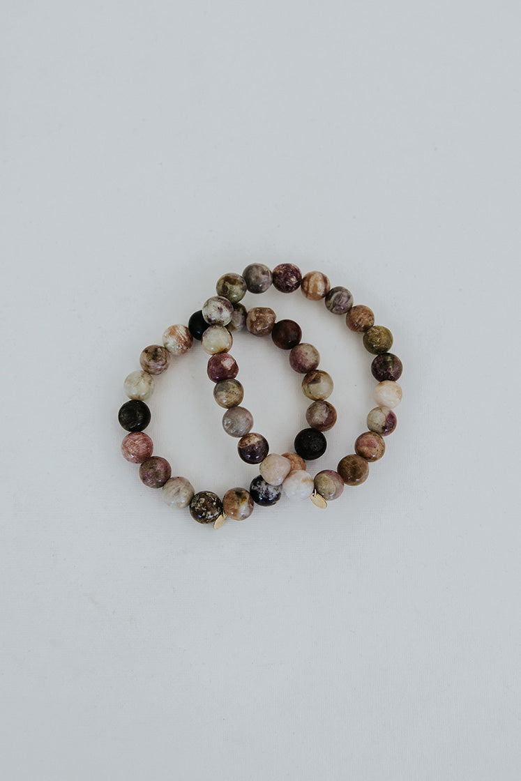 Stretchy Beaded Bracelet Large - Tourmaline