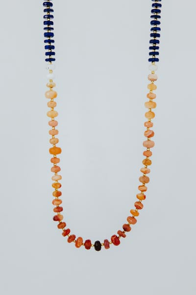 Beaded Lapis and Fire Opal Necklace