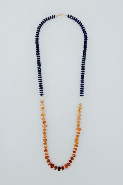 Beaded Lapis and Fire Opal Necklace
