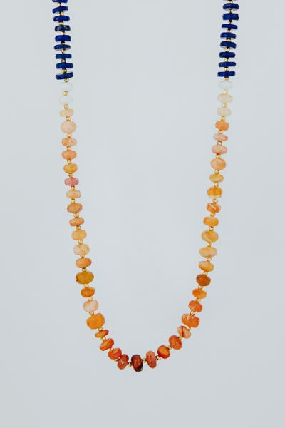 Beaded Lapis and Fire Opal Necklace