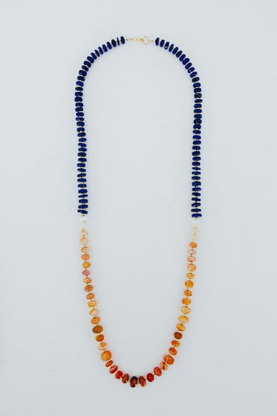 Beaded Lapis and Fire Opal Necklace