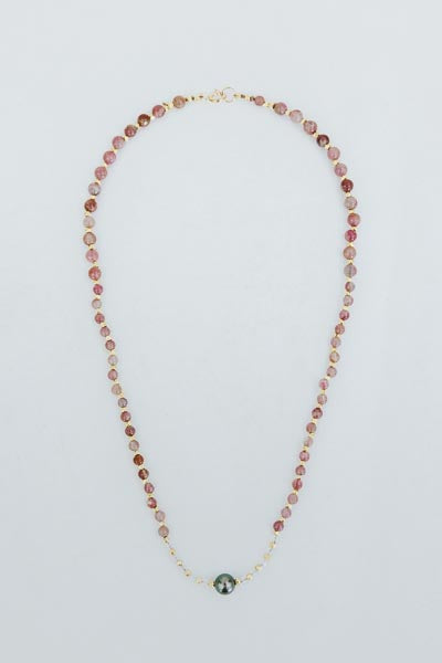 Tahitian Pearl Beaded Necklace - Pink Tourmaline
