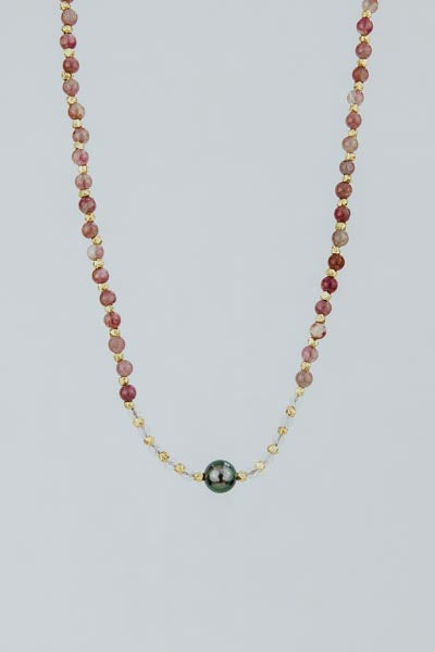 Tahitian Pearl Beaded Necklace - Pink Tourmaline