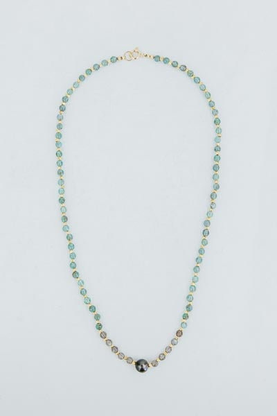 Tahitian Pearl Beaded Necklace - Blue Apatite