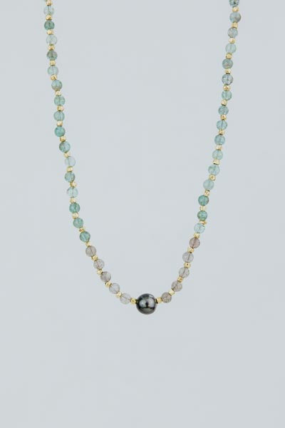 Tahitian Pearl Beaded Necklace - Blue Apatite