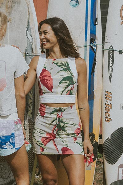 Pinafore Crop Top - Aloha Begonia Barkcloth