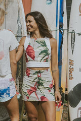 Pinafore Crop Top - Aloha Begonia Barkcloth thumbnail
