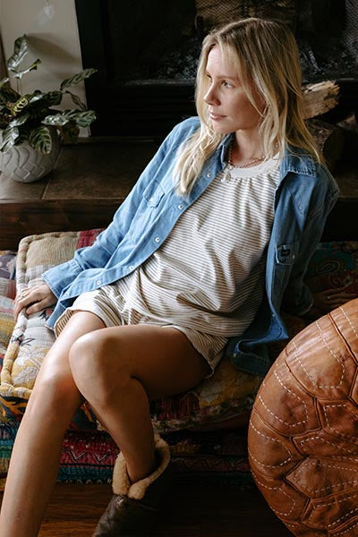 Boxy Long Sleeve - Beige and Cream Stripe