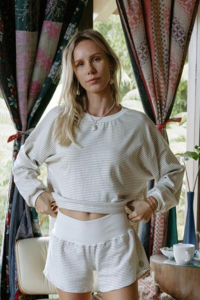 Boxy Long Sleeve - Beige and Cream Stripe