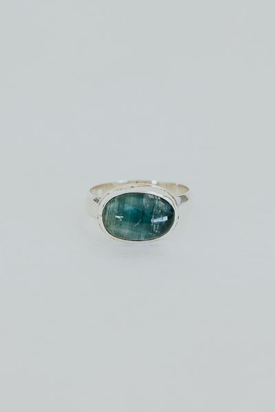 Wings Hawaii blue cats eye tourmaline bezel-set ring in sterling silver