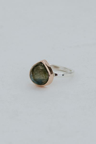 Dew Drop Ring - Labradorite Mixed Metals