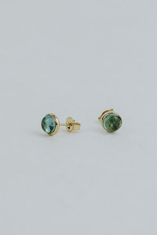 Crystal Ball Studs - Green Tourmaline - 14k