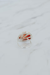 Wings Hawaii bezel-set Sunrise Shell ring bezel-set in sterling silver. Authentic, rare Hawaiian beach shell. Fine jewelry handmade with aloha on Maui. One of a kind gifts made in Hawaii. thumbnail