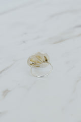 Wings Hawaii bezel-set Sunrise Shell ring bezel-set in sterling silver. Authentic, rare Hawaiian beach shell. Fine jewelry handmade with aloha on Maui. One of a kind gifts made in Hawaii. thumbnail