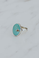 Wings Hawaii Arizona Turquoise Ring in sterling silver. Ring size 8. Bezel set. Fine jewelry handcrafted in Maui.  thumbnail