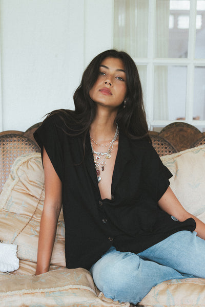 Classic Black Boxy Button-up
