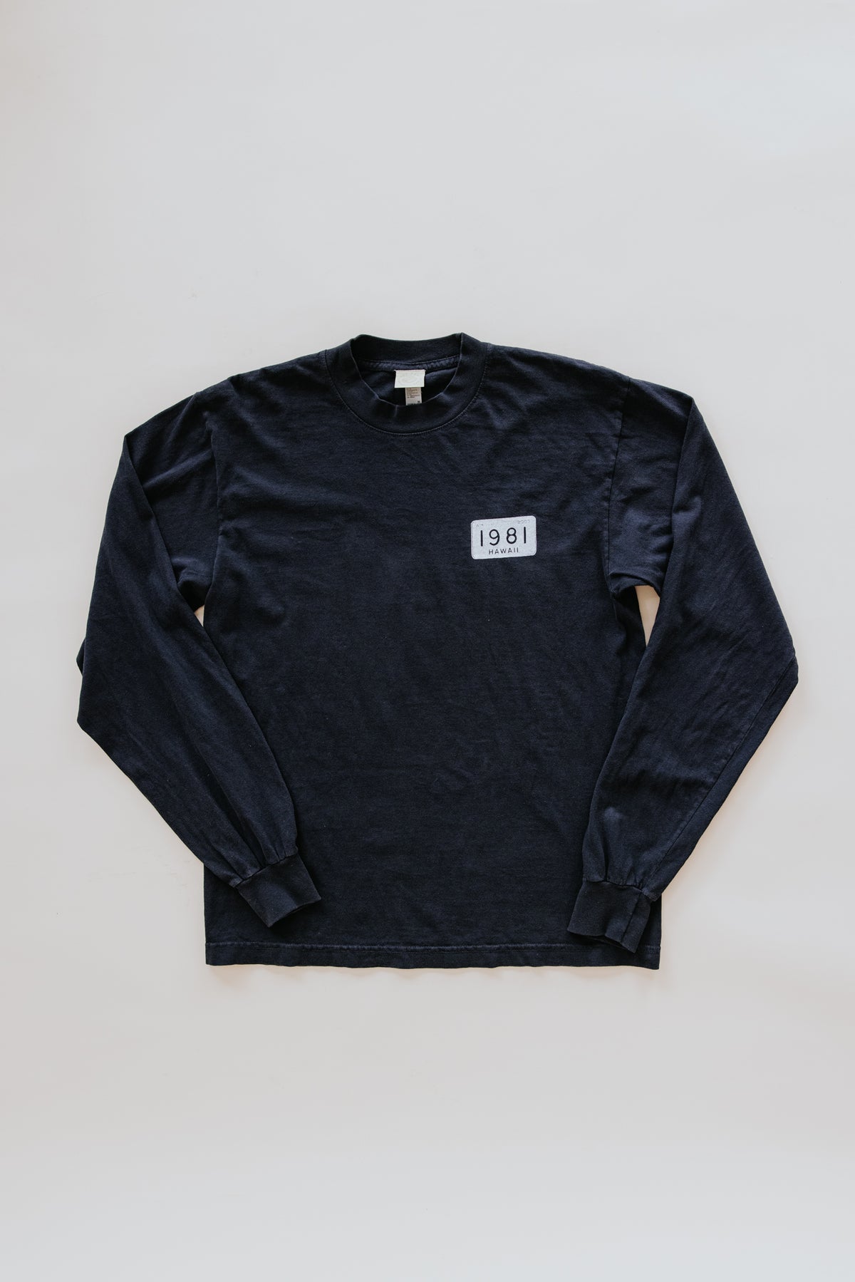 Wings Hawaii men's long sleeve tee in black. Wings 1981 design on front, Wings Hawaii Paia Store on back. Original artwork designed in Maui. Paia, Maui men's souvenir t-shirts. 