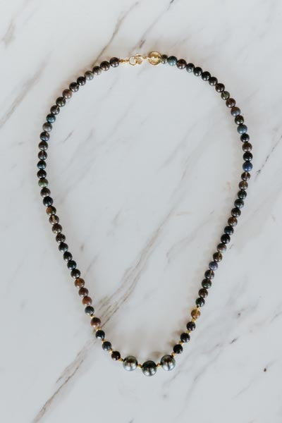 Tahitian Pearl Beaded Necklace - Black Opal