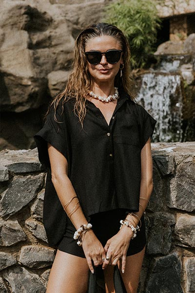 Classic Black Boxy Button-up