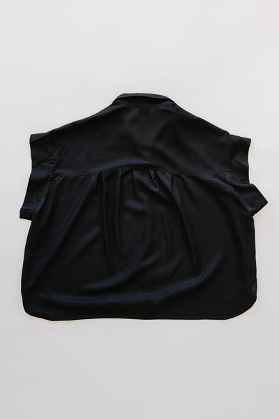 Wings Hawaii cropped boxy blouse in classic black. Sustainable women's fashion designed in Maui, sewn in Bali. 100% linen ramie. Elevated, effortless, breezy, perfect black top. 