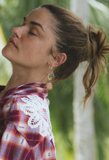 Wings Hawaii Shell Chip + Scallop Charm Hoop Earrings in 14k gold fill. Fine shell jewelry handmade in Maui.  thumbnail