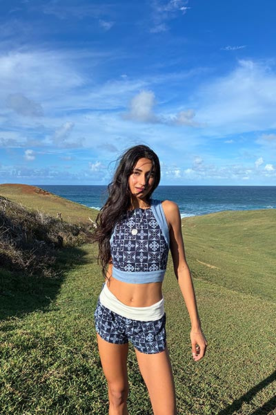 Pinafore Crop Top - Navy Quilted Ulu