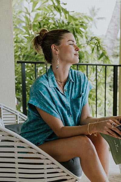 Quilted Ulu Boxy Button-up - Surf