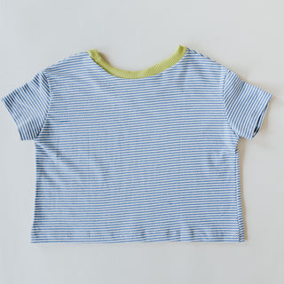 Boxy Cropped Tee - Blue and White Stripe