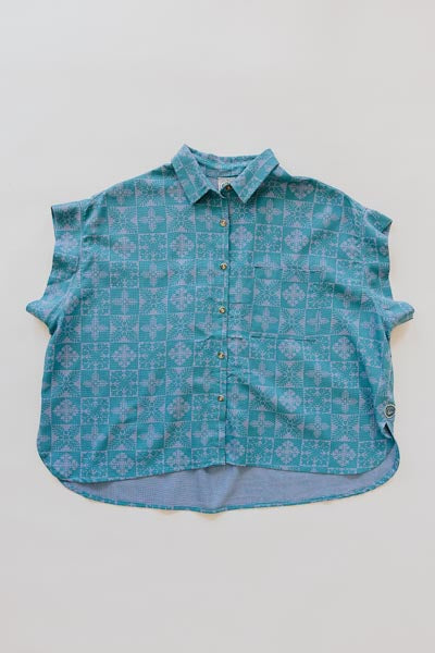 Quilted Ulu Boxy Button-up - Surf