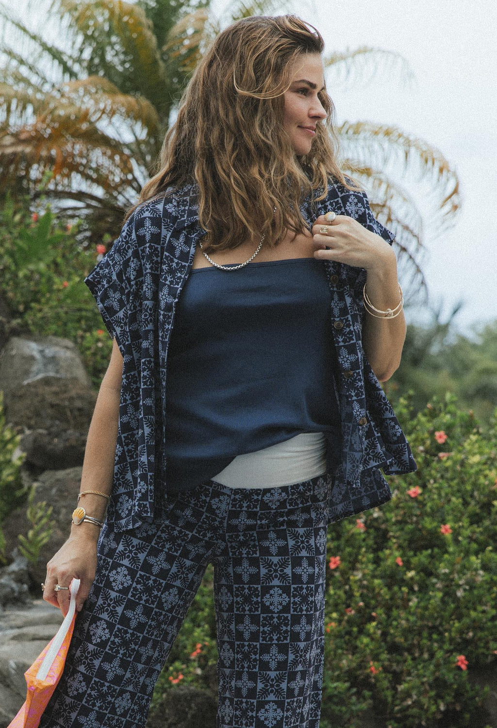 Aloha Boxy Button-up - Navy Quilted Ulu