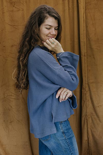 wings hawaii boxy long sleeve in blue slate waffle 