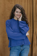 wings hawaii boxy long sleeve top in blue waffle knit  thumbnail