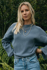Boxy Waffle Mock Neck - Ocean Slate thumbnail
