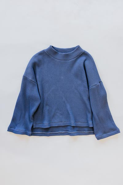 wings hawaii boxy long sleeve in blue slate waffle 