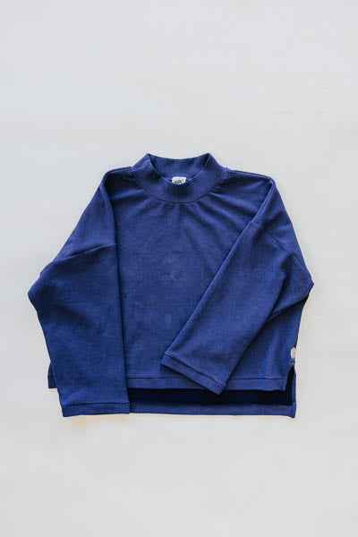 wings hawaii boxy long sleeve top in blue waffle knit 