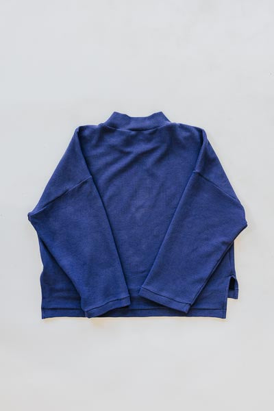 wings hawaii boxy long sleeve top in blue waffle knit 