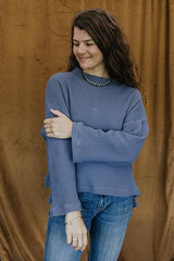 wings hawaii boxy long sleeve in blue slate waffle  thumbnail