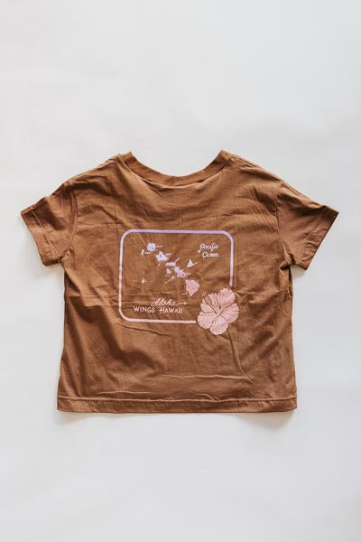 wings hawaii brown boxy tee vintage map 