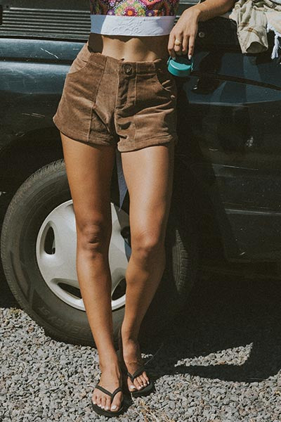 Retro Pocket Shorts - Brown Corduroy
