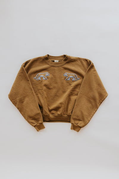 Cropped Mock Neck Tiger Sweatshirt - Brass