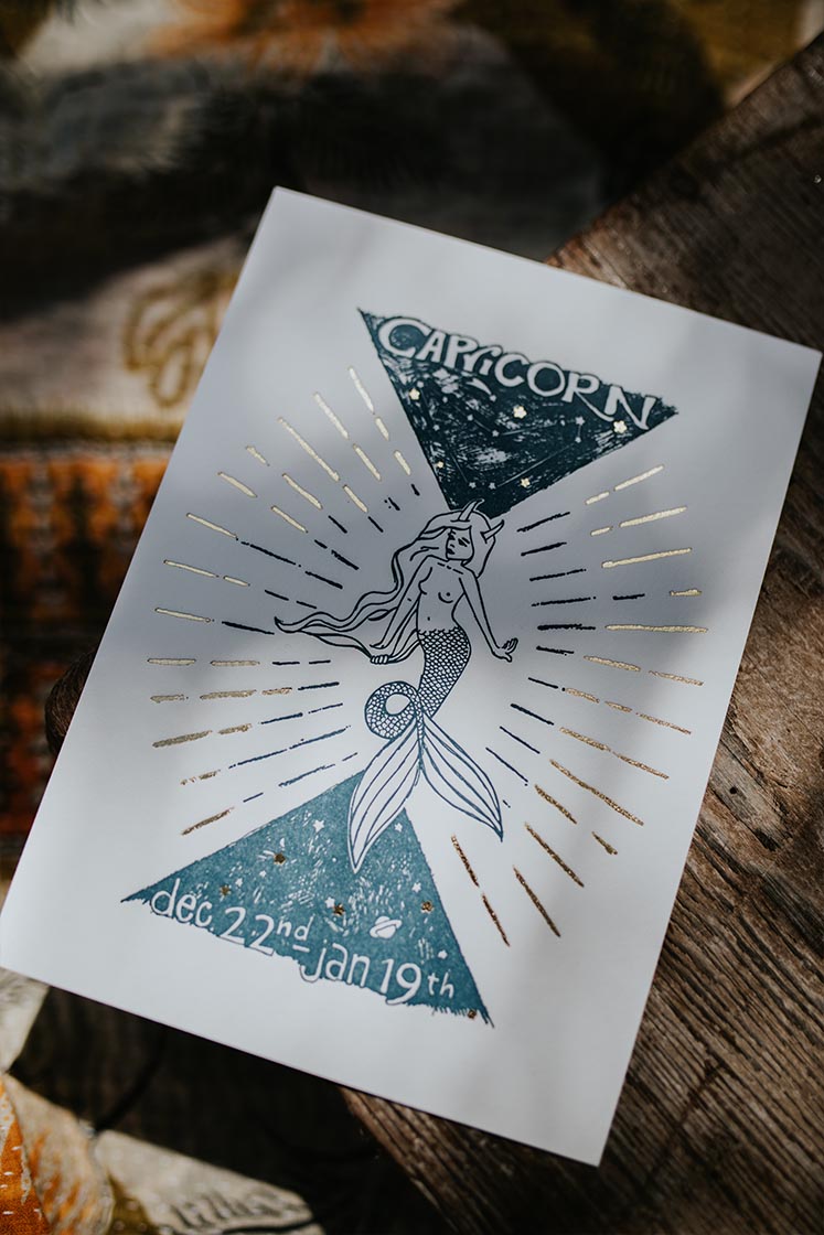Wings Hawaii zodiac letterpress prints - Capricorn