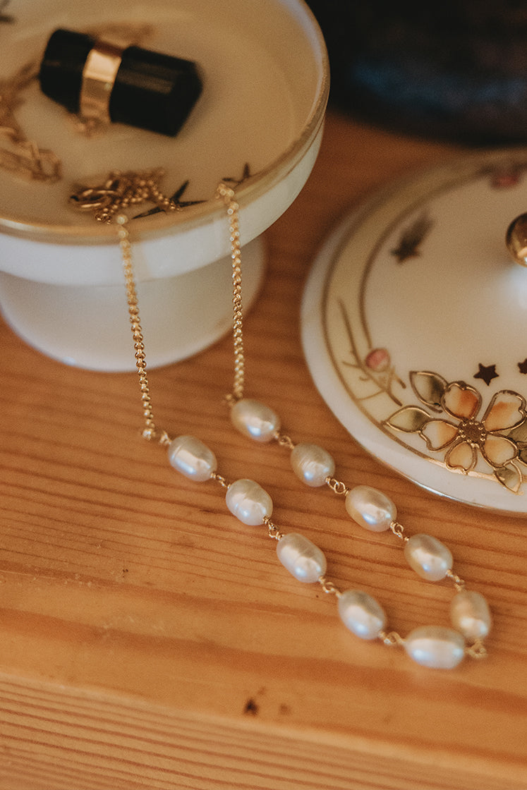 Baroque pearl strand choker necklace in either sterling silver or gold filled 