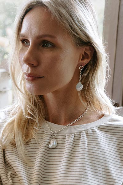 Chain Reaction Pearl Earrings - Silver