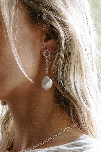 Chain Reaction Pearl Earrings - Silver