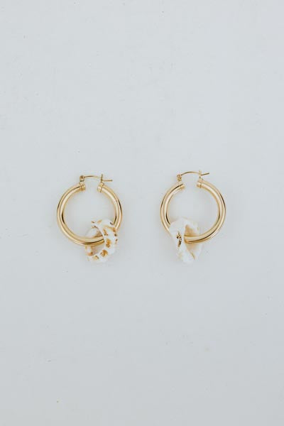 Wings Hawaii triton shell charm hoop earrings in 14k gold fill