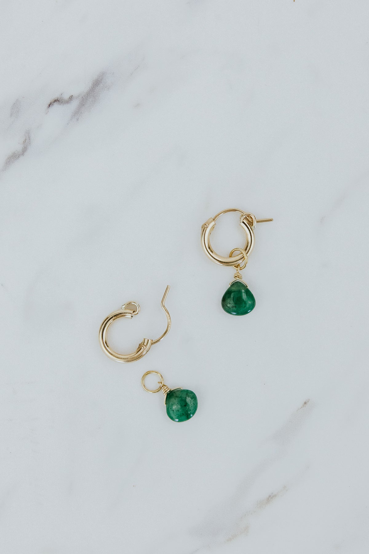 Wings Hawaii green tones earring charms in 14k gold-filled. Emerald, tourmaline, and peridot. Fine jewelry handcrafted in Maui. 